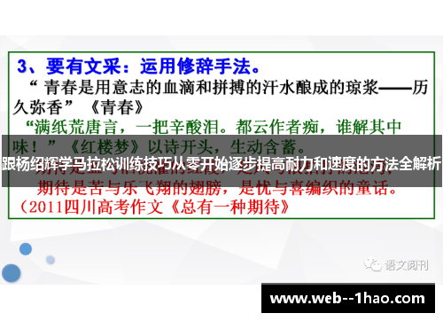 跟杨绍辉学马拉松训练技巧从零开始逐步提高耐力和速度的方法全解析